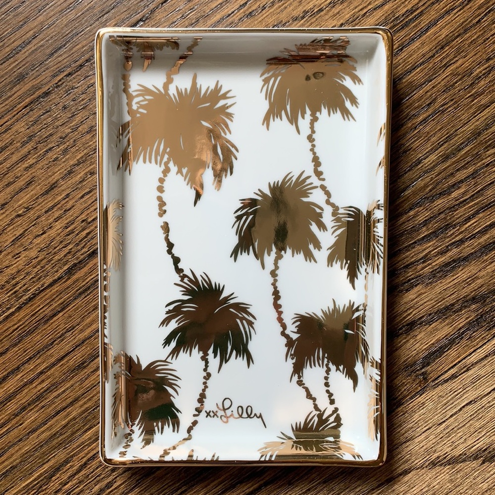 Gold and white Lilly Pulitzer palm jewelry tray